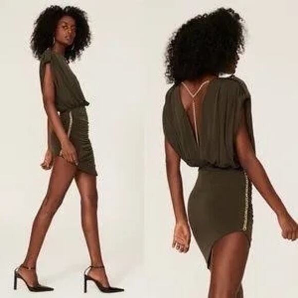 retrofête green bodycon Chessie Mini Evening party dress size  L - Picture 2 of 15